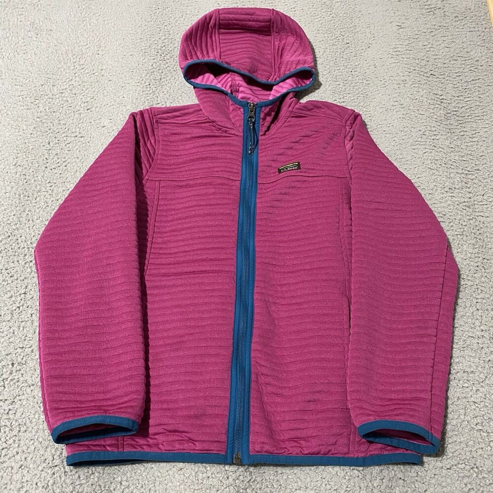 LL Bean Airlight Hoodie Jacket Girls Medium 10-12 Pink Full Zip Sun Protection